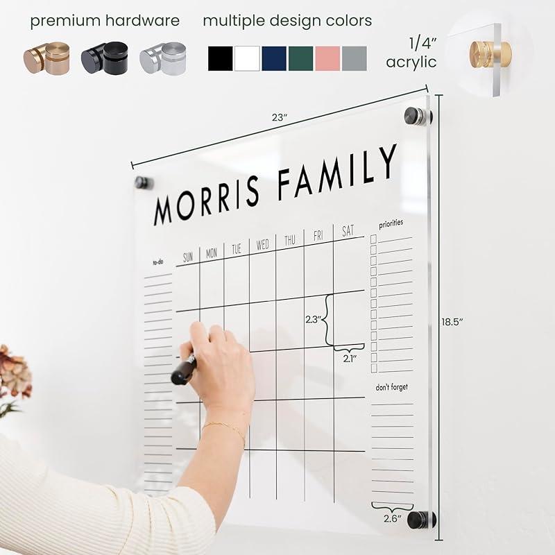 Personalized Clear Acrylic Calendar for Wall, Calendar Whiteboard for Wall, Dry Erase Wall Calendar, Wall Calendar Organizer System for Home (Block, Blush, 23