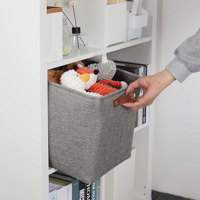 DULLEMELO 12 inch Cube Storage Bins, Large Collapsible Grey Storage Baskets for Square Cubes Organizing, Fabric Boxes Bins for Shelves Nursery Home Office Storage(4 Pack - 12