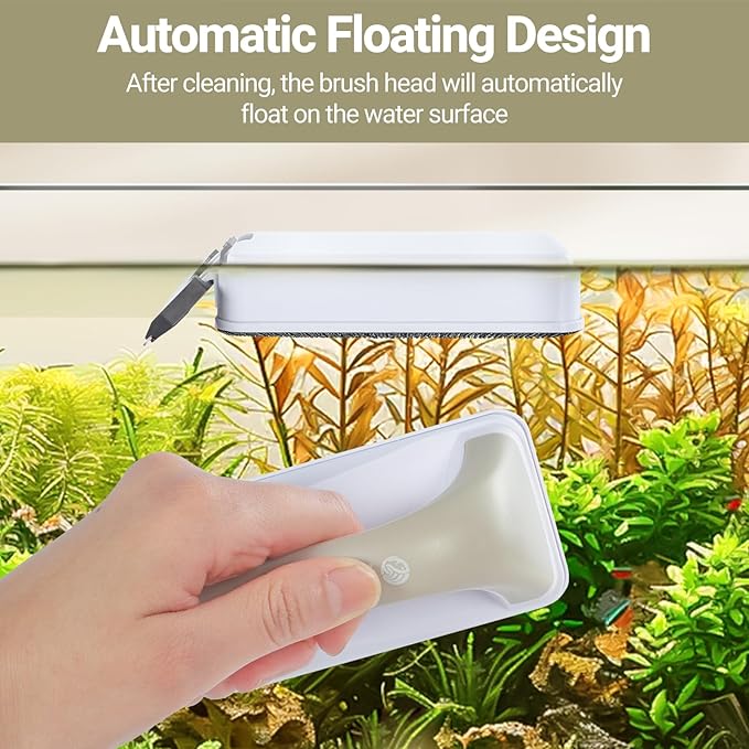 Aquarium Magnet Glass Cleaner, Magnetic Fish Tank Cleaner with Algae Scraper, Double Sided Cleaning Scrubber Brush with Handle, Titanium Blade, Self-Floating, Fit 1/4