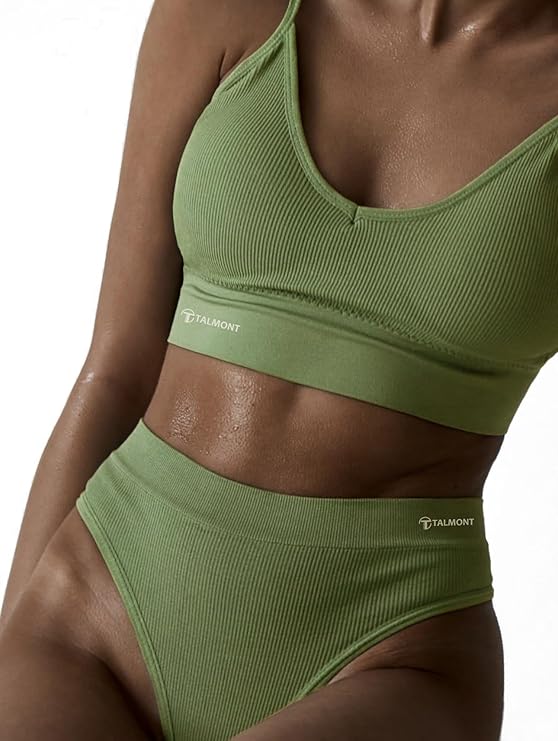 Talmont Seamless Ribbed Bra & Panty Set – Soft, Stretchy Lounge Lingerie with Removable Pads