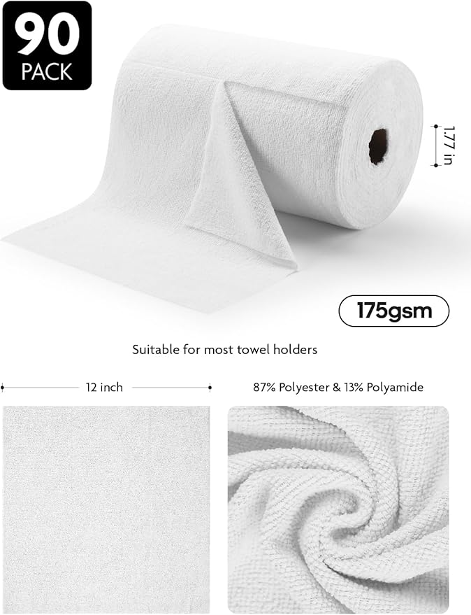 Fantasticlean Microfiber Cleaning Cloth Roll -90 Pack, Tear Away Microfiber Towels, 12