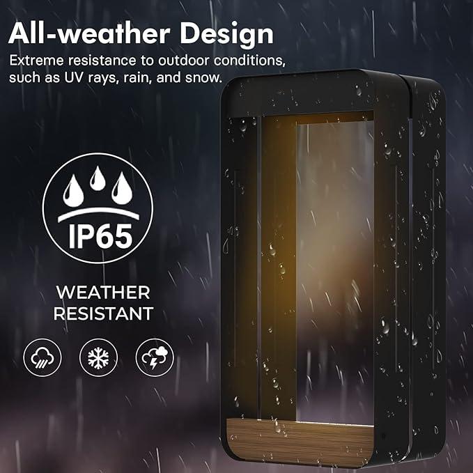 Grand patio Solar Outdoor Power Wall Sconce Shelf Planter, Waterproof Decor LED Wall Light Lamp with Woodgrain for Patio, Porch, Solar Energy, Black(S-Rectangle)
