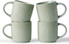 famiware Coffee Mug Set for 4, Star 12 oz Catering Mugs Cup Set with Handle for Coffee, Tea, Cocoa, Milk - Ceramic Stoneware Drinkware Set, Matte Green