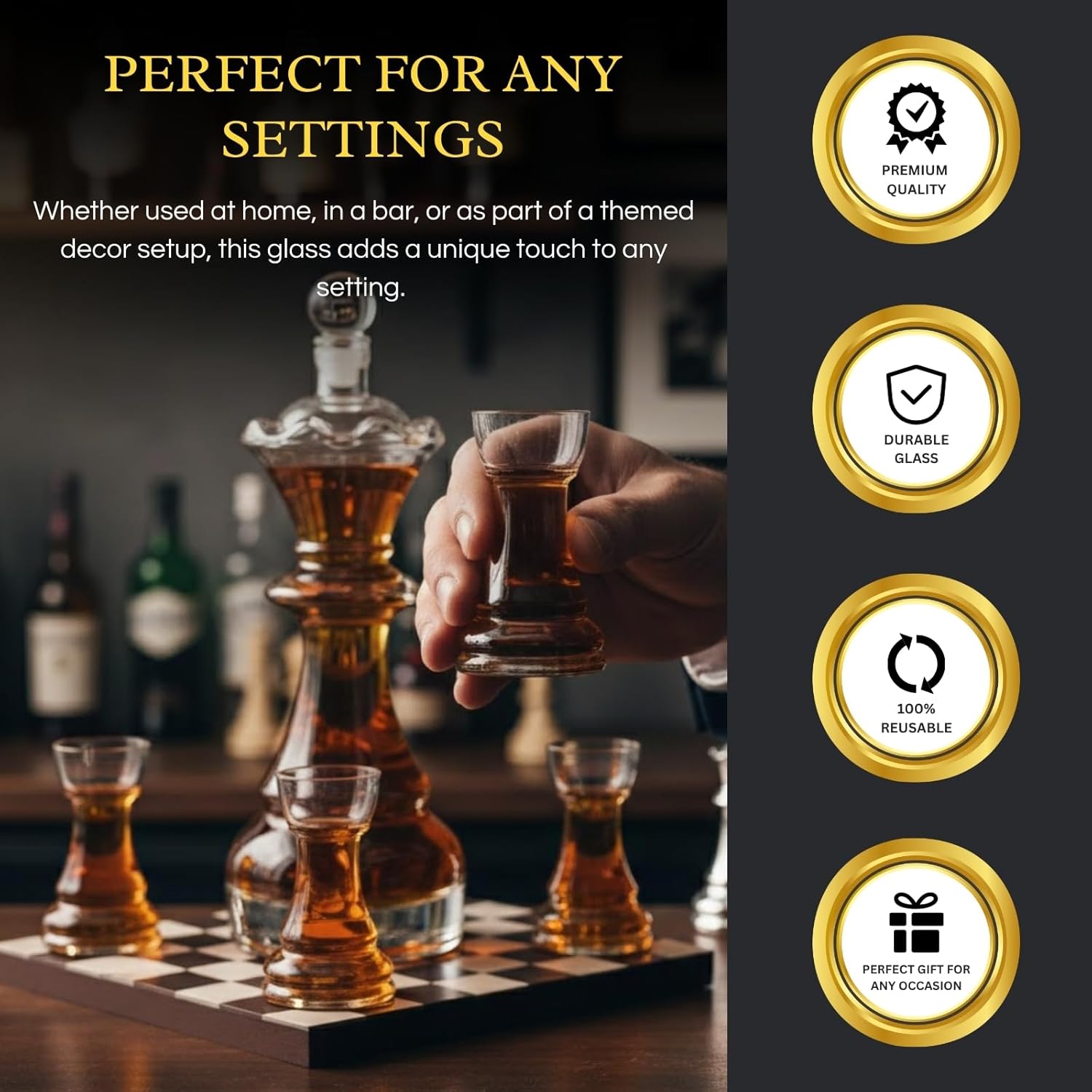 New Chess Decanter Set by The Wine Savant - Queen Chess Decanter 750ml 12