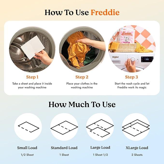 Freddie Low-Waste Laundry Detergent Sheets – Jug Free Format – Pre-Measured Strips – 60 Loads – Unscented for Sensitive Skin