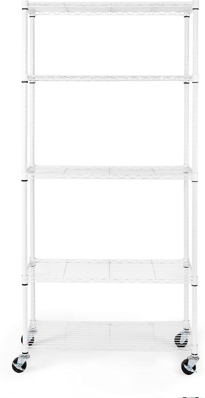Seville Classics UltraDurable Heavy Duty NSF Solid Steel Wire Rack Storage Unit, Organizer for Garage, Warehouse, Office, Restaurant, Classroom, Kitchen, White, 5-Tier Shelving, 36
