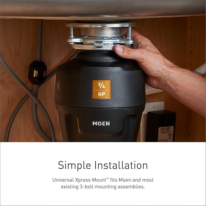 Moen Prep Series Disposer 1/2 Horsepower Continuous Feed Garbage Disposal featuring Fast Track Technology, Power Cord Included, GT50C