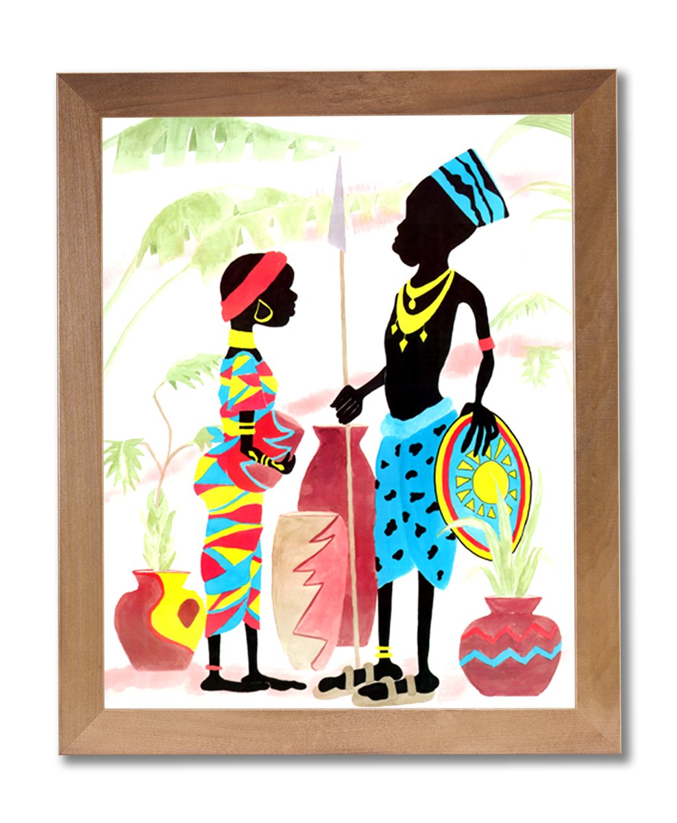 Framed Wall Art - African American Black Man and Son Honey Wood Frame Print