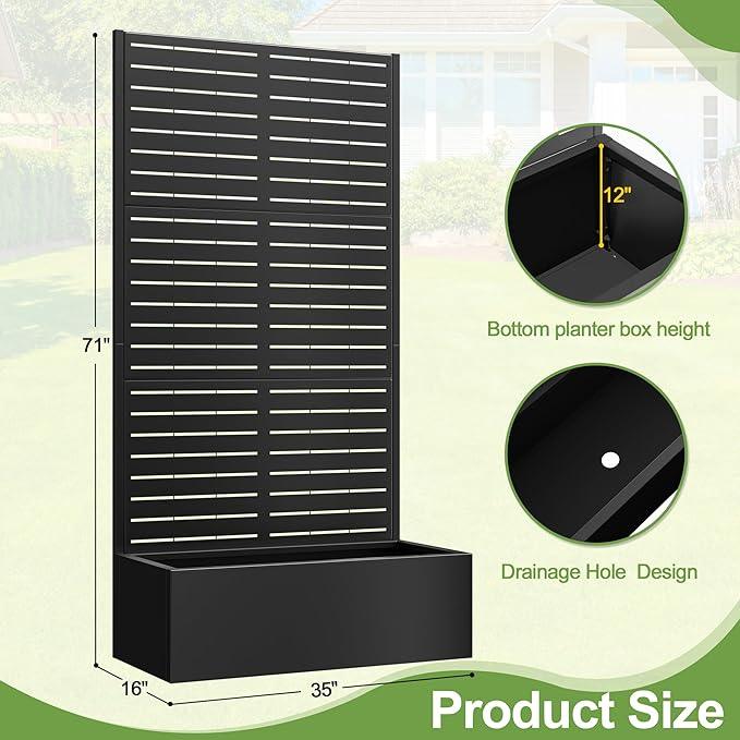 Trellis for Climbing Plants Outdoor，Mental Garden Bed with Drainage Holes Outdoor Privacy Screen Design Tall planters for herb Flower Vegetables 73