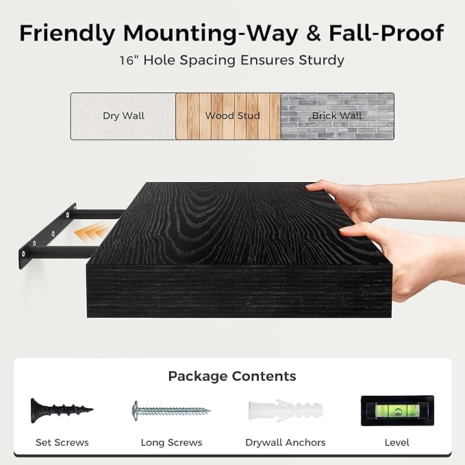 Fun Memories Black Floating Shelves 30