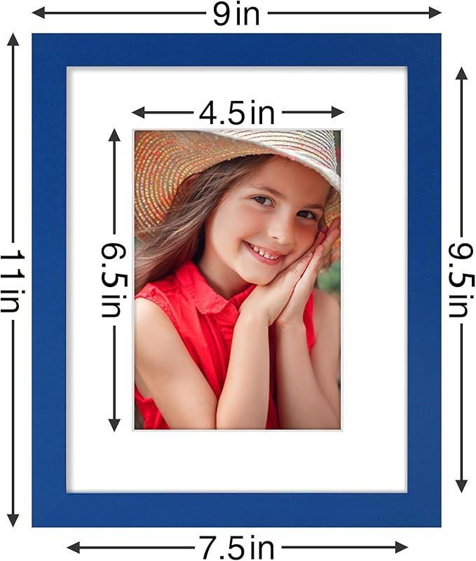 Vittanly 8x10 Picture Frame Set of 9 - Display 5x7 Photos with Mat or 8x10 Without Mat, Wall Mount & Tabletop Frames for Home Decor, Horizontal or Vertical (Blue)