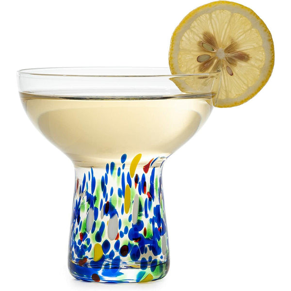 Stemless Margarita Glass – Set of 4 - Luxury Hand Blown Confetti Margaritas, for Cocktails, Water, Wine, Dessert, Martini & Champagne Glasses Cinco de Mayo, Hand Blown Glass - Mexican Confetti Design
