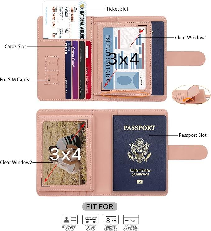 Melsbrinna Rfid Passport Holder for Travel women/Men, Cute Passport Wallet Rfid Blocking Card Slots, Rfid Passport Cover/CaseTravel Wallet, Passport Book Holder (2, Black pink)