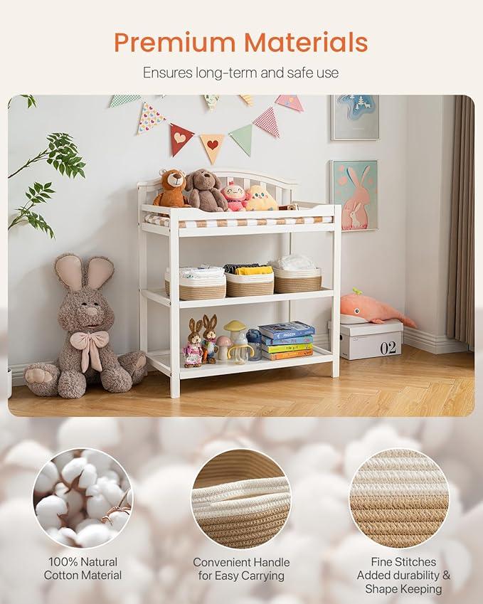 KALLAX Small Woven Basket, 12 x 8 x 4.5 Inches, Storage Basket for Organizing, Cute Small Rope Shelf Closet Cube Storage Bins Baskets for Shelves, Dog Toy Gift Baskets Empty, 3 Pack White & Brown