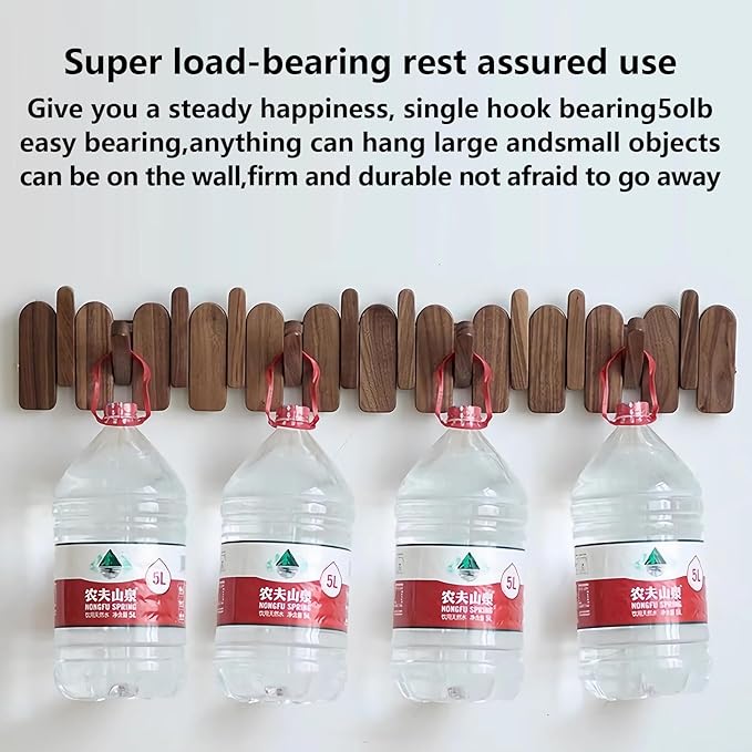 Wall Mounted Piano Key Hanger | Flip Style Hook | Entrance Wall Art Hook, Made of Oak Wood (3 Times Painted, 4 Times Polished) (Arc Walnut, 12Hooks)
