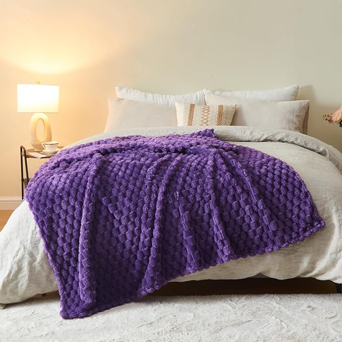 NEWCOSPLAY Super Soft Throw Blanket Purple Premium Silky Flannel Fleece 3D Clouds Stylish Jacquard Lightweight Bed Blanket All Season Use 350GSM (Purple, Throw(50