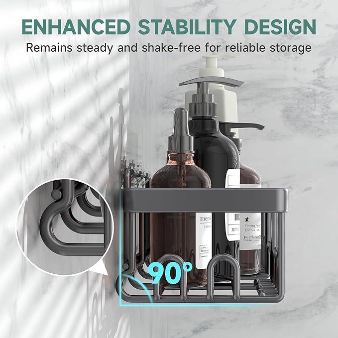Veken Rustproof & Waterproof Shower Caddy 6-Pack, No Drilling Adhesive Shelves Rack with Soap Holder, Large Capacity Bathroom Organizers and Storage, Wall-Mounted Kitchen & Home Decor, Dark Grey