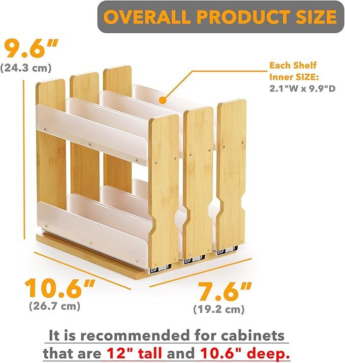 SpaceAid Bamboo Pull Out Spice Rack Organizer for Cabinet, Heavy Duty Slide Out Seasoning Kitchen Pantry Sliding Vertical Organization, 7.6