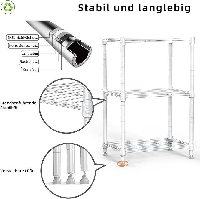 450 lbs Wire Storage Shelving 3-Tier Utility Shelving Unit Steel Organizer Wire Rack for Home,Kitchen,Office,White (11.8