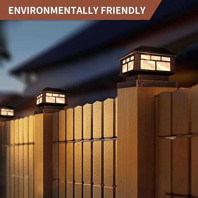 Solar Post Cap Lights Bronze Fence Deck Post Light Solar Powered Fit 3.5x3.5 4x4 5x5 Wooden Posts 8 Packs