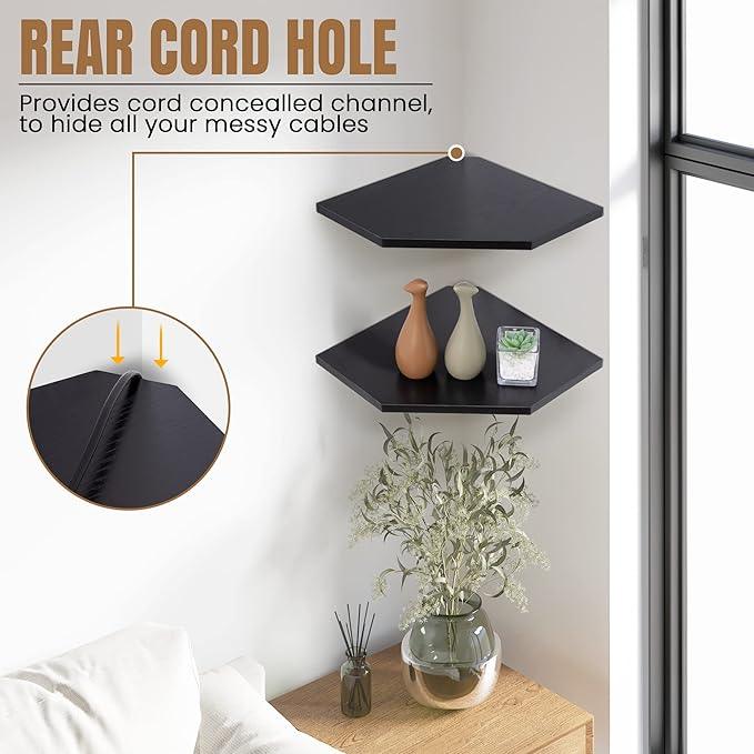 Corner Shelf Wall Mount, Floating Corner Shelves, Set of 4 Corner Wall Shelf Organizer, Rustic Wood Wall Storage Display Shelves for Living Room Bedroom Bathroom Kitchen, Classic Black