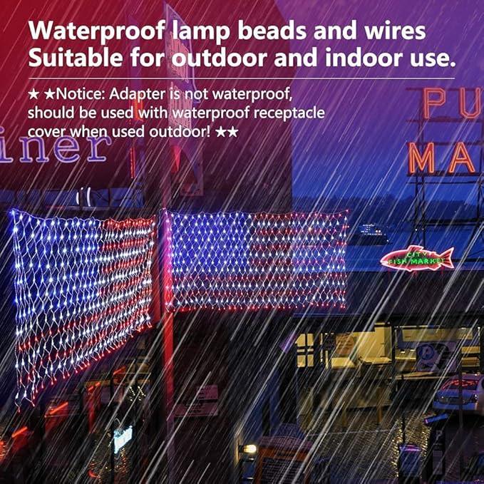 MUYUN American Flag String Lights, 420 LED USA Flag Net Light Waterproof Patriotic Lights for Party Home Decor July 4th Decorations Independence Day