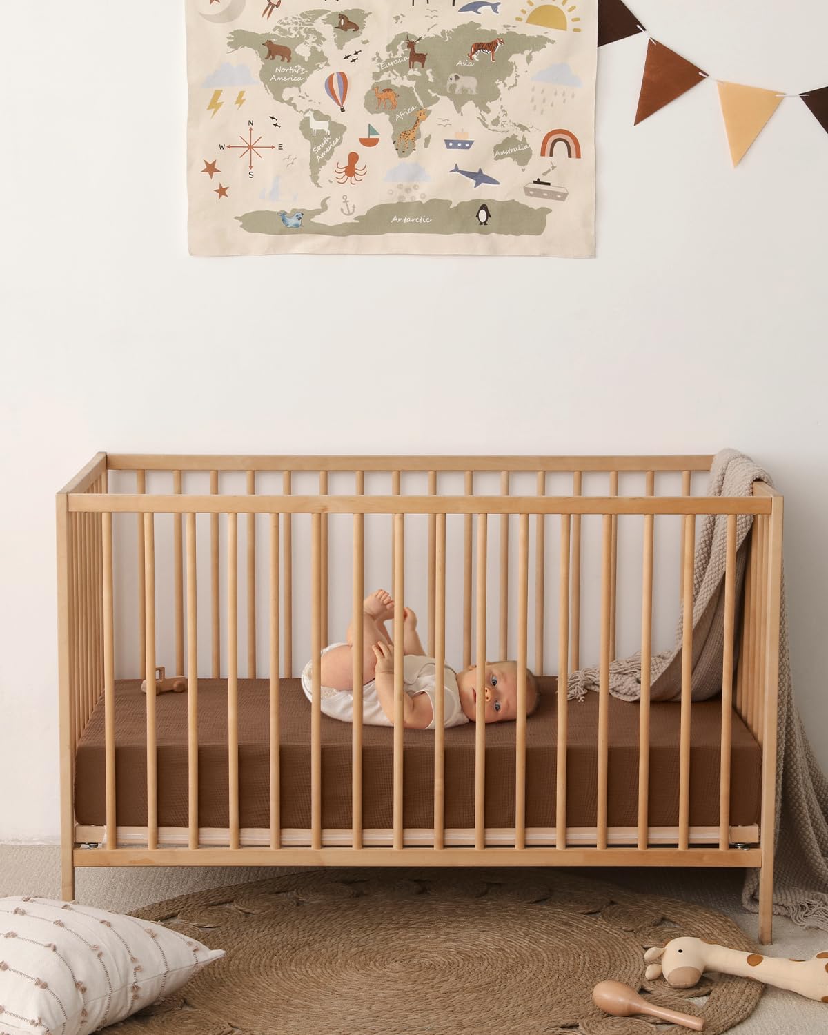 Blissful Diary Muslin Crib Sheets, Boho Neutral, 52 x 28 in, 2 Pack