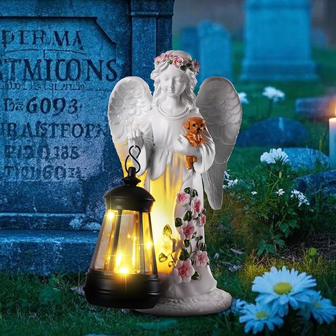 Solar Garden Decor - Angel Statues with Solar Lantern 8.7