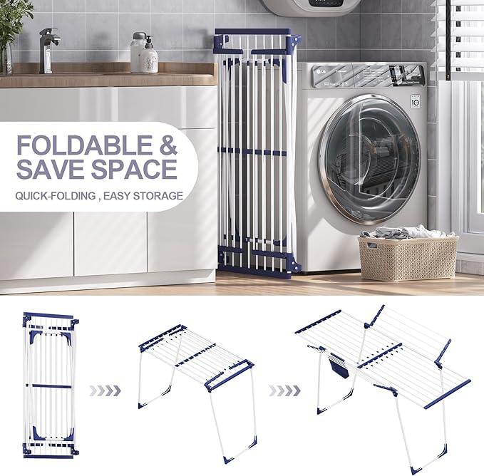 APEXCHASER Clothes Drying Rack, Foldable Gullwing Laundry Rack for Indoor Outdoor, 10pcs Clips with Bag, Collapsible Space-Saving Drying Rack for Clothes Towels Dolls, White