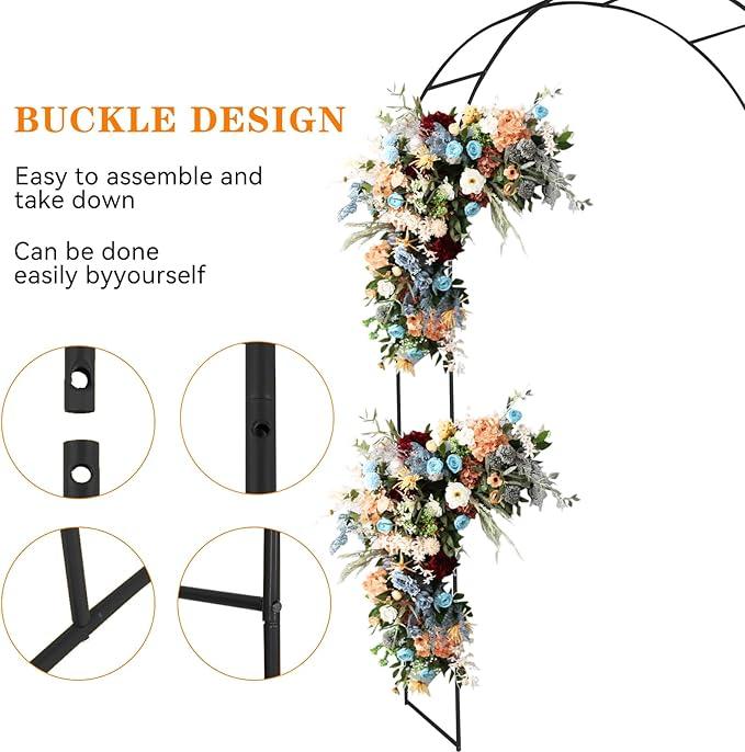 Adorox 7.8ft Garden Arch Trellis for Climbing Plants, Metal Arch Frame, Pumpkin Archway Outdoor Garden Arbors and Arches for Halloween Christmas Birthday Party Baby Shower Decoration(Black)