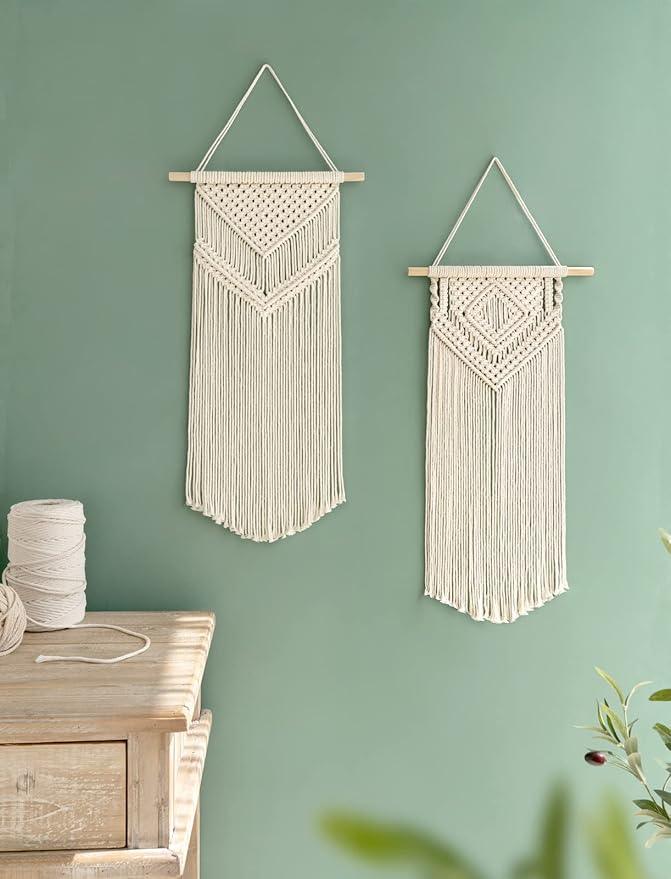 Dahey 2 Pcs Macrame Wall Hanging Woven Tapestry Wall Art Decor - Beautiful for Boho Home Decor, Apartment, Nursery, Party Decorations, 26