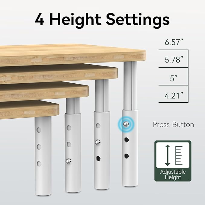 Cabinet Organizer Shelf, Spice Rack Set of 2 Kitchen Pantry Cupboard Shelves, Stackable, Height Adjustable, Natural Bamboo (11.7