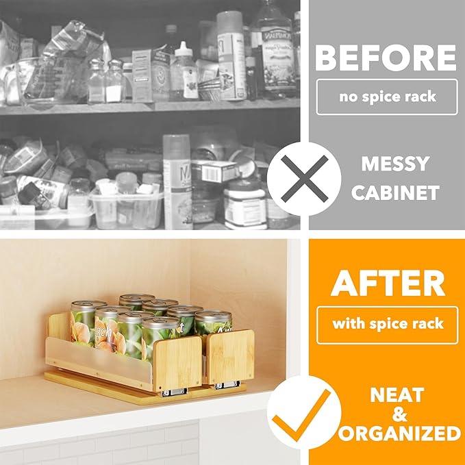 SpaceAid Bamboo Pull Out Spice Rack Organizer for Cabinet, Heavy Duty Slide Out Seasoning Kitchen Pantry Sliding Vertical Organization, 7.3