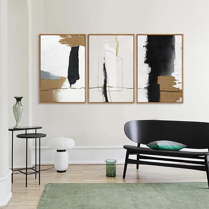 SIGNINART Black and White Abstract Framed Canvas Wall Art Set of 3, Beige Neutral Art Prints, Minimalist Modern Wall Decor for Living Room, Bedroom, Office,Above Couch 16