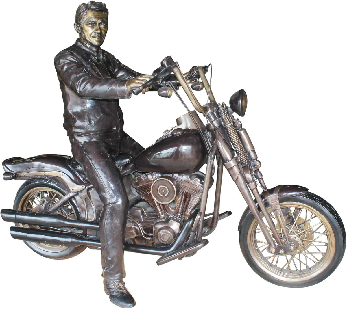 Bronze Sculpture of Man on His Motorcycle Life Size 
 94