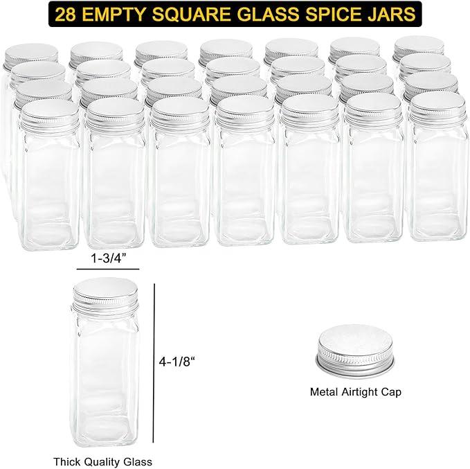 SpaceAid Spice Rack with 24 Spice Jars, 386 Spice Labels, Chalk Marker and Funnel, Wood Hanging Seasoning Shelf for Cabinet Door or Wall Mount (4 Pack)
