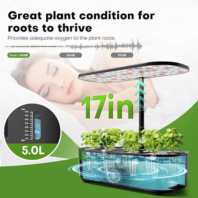 Ahopegarden Hydroponics Growing System Kit Indoor Herb Garden with Grow Light 12 Pods, with LCD Touch Panel Hydroponic Planter, Planting Height Up to 17