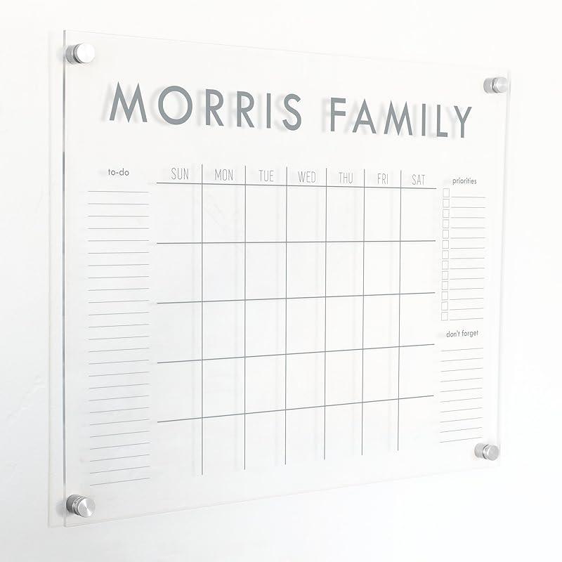 Personalized Clear Acrylic Calendar for Wall, Calendar Whiteboard for Wall, Dry Erase Wall Calendar, Wall Calendar Organizer System for Home (Block, Grey, 23