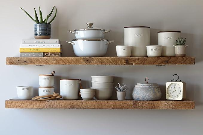 Urban Legacy Deep Floating Shelves | Reclaimed Barn Plank Deep Floating Shelves with Low Profile Brackets | High Weight Capacity (48