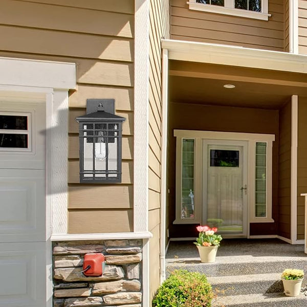 Dusk to Dawn Outdoor Wall Lantern,Exterior Wall Mount Light, 1-Light Outdoor Wall Lighting Fixture for Porch,Garage, Patio, Hallway and Entryway (Black-Wall Light, 1 Pack),DDAMS-W18