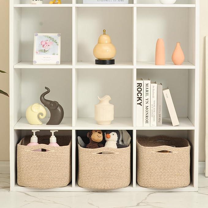 Large Storage Baskets for Organizing Shelves, Woven Cotton Rope Bins for Baby Nursery Organization, Book Toy Towel Organizer, 17