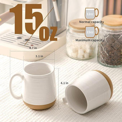 Hasense Porcelain Coffee Mugs Set of 6, 15 Ounce Large Ceramic Coffee Cups Set with Handle for Latte, Tea, Cocoa and Hot Chocolate, White Coffee Mugs for Men and Women, Microwave Safe
