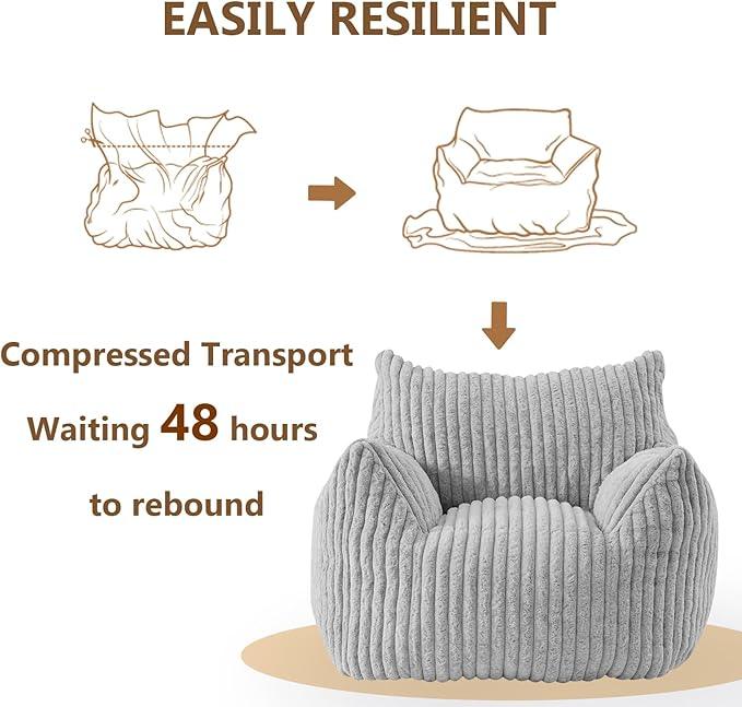 Giant Bean Bag Chairs for Adults Teens, Large Bean Bag Sofa Chairs with Filling Comfy Fuzzy BeanBag Chair with Armrests for Bedroom Living Room Reading