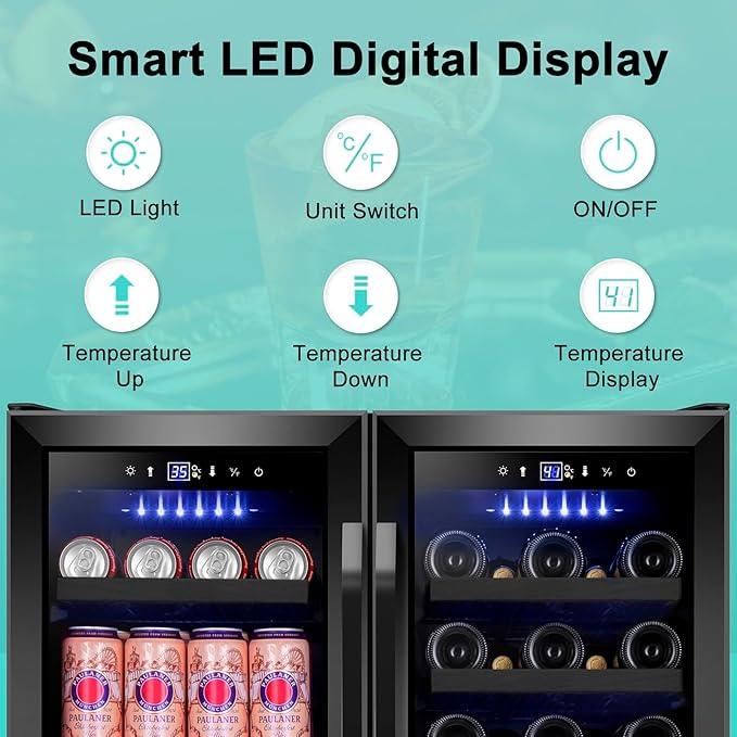 30 Inch Wine and Beverage Refrigerator, Upgrade Dual Zone Wine Cooler, 30'' Wine beverage Fridge Built in or Freestanding Under Counter Large Capacity Glass Door Advanced Cooling System,Black