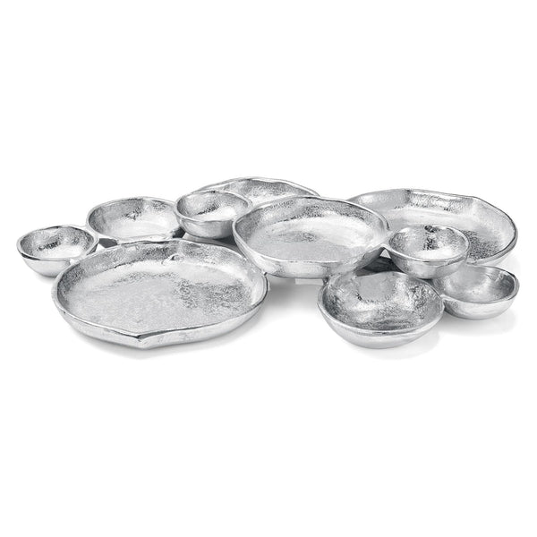 Cluster of 10 Round Serving Bowls Silver Clusters Decorative Tray
