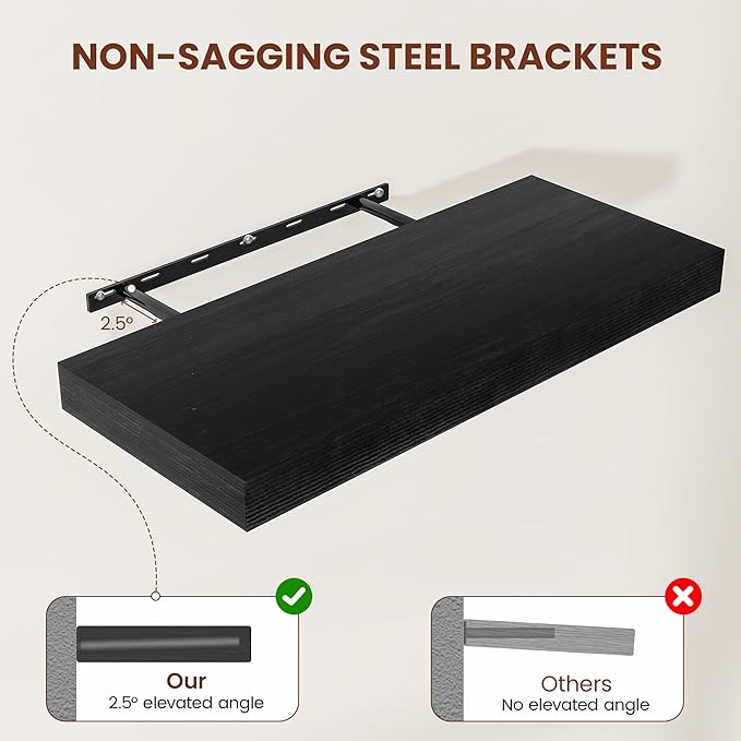 Black Floating Shelves for Wall 24 Inches Long, 12