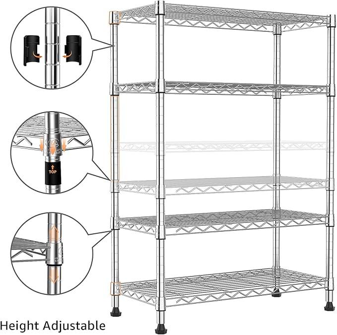 1000 lbs Storage Shelving 4-Tier Utility Shelving Unit Steel Organizer Wire Rack for Home,Kitchen,Office,Chrome (13.7