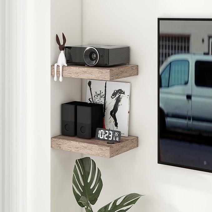 Deep Floating Shelves for Wall | 16 Inch Wide x 12 Inch Deep Floating Shelves Set of 2 | Rustic Grey Wood Wide Wall Shelves | Bookshelf Laundry Shelf TV Shelf