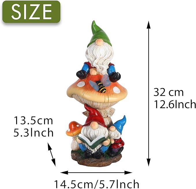 TERESA'S COLLECTIONS Garden Gnomes Statues Decorations for Yard with Solar Lights, Resin Sculptures& Statues on Mushroom Reading Garden Outdoor for Patio Lawn Ornaments,Ideal Gifts for Mom, 12.6