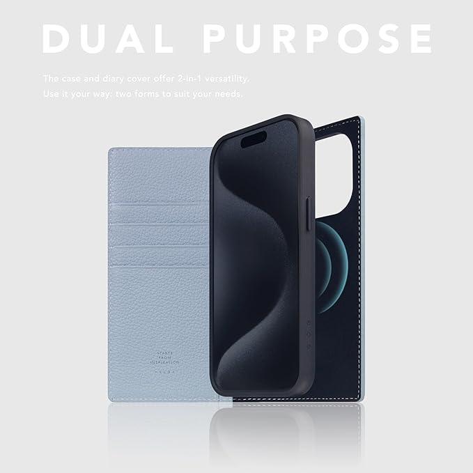 D8 Full Grain Leather Wallet Case for iPhone 15 Pro - [2-in-1] Handcrafted Detachable Diary Style with Magnetic MagSafe Back Cover, Gift Box Included (Powder Blue)